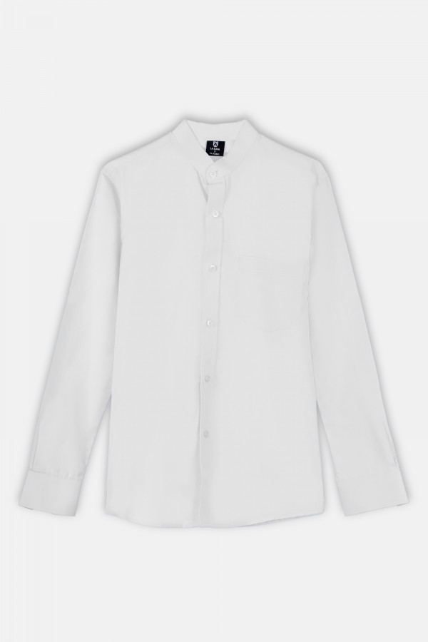Mens Cotton Long Sleeve Chinese Collar Oxford Uniform Shirt